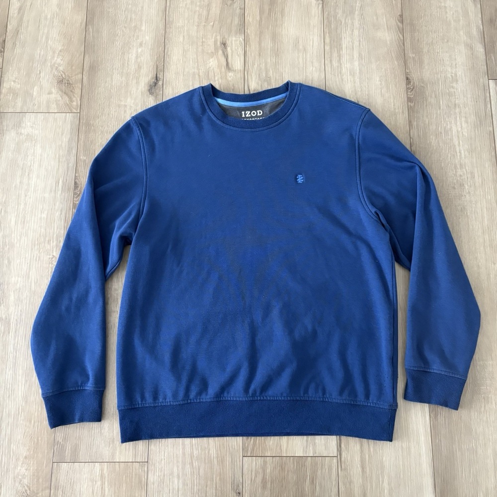 IZOD Advantage Performance Stretch Blue Cotton Blend Crew Neck Sweatshirt Mens L